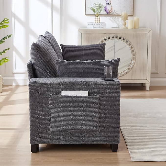 Eafurn 78" Corduroy Loveseat Sofa, Modern 2 Seater Couch with Dual Cup Holders & USB Charging Ports, Comfy Upholstered Small Sofa with Side Storage Pockets for Apartment, Living Room