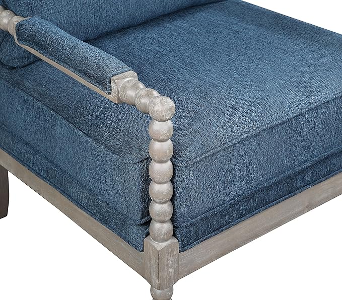 OSP Home Furnishings Abbott Spindle Accent Chair with Padded Spring Seat and Brushed Grey Base, Azure Blue Fabric