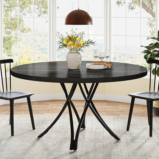 Tribesigns 47" Round Dining Table for 4-6, Modern Kitchen Table with Metal Cross Legs, Small Circle Dinner Table for Kitchen, Dining Room, Small Space, Space Saving (Black)