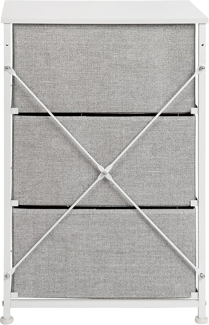 Flash Furniture Harris 3 Drawer Storage Dresser - White Cast Iron Frame and Wood Top - 3 Easy Pull Dark Gray Fabric Drawers