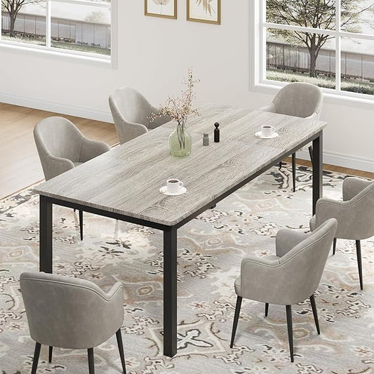 Garvee 70.9 in Dining Table for 6, Farmhouse Wooden Kitchen Tables for Family, Rectangular Industrial Style Dining Room Table with Sturdy Metal Frame, Long Desk for Restaurant, Kitchen, Office,Grey