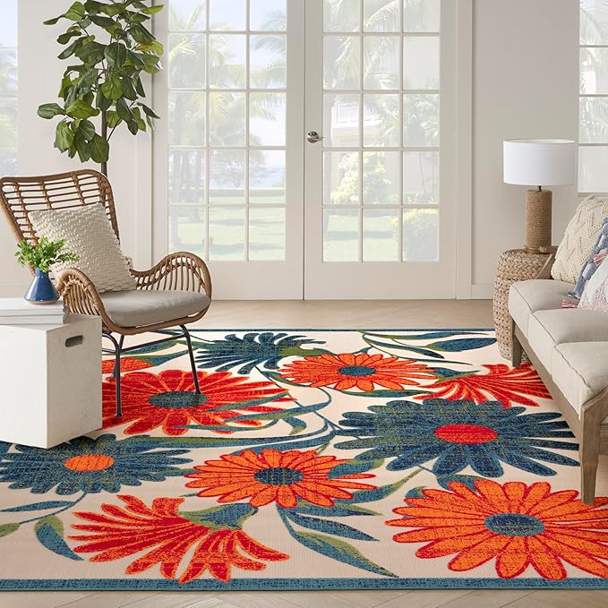 Nourison Home Aloha Ivory Multicolor 10' x 14' Area Rug - Easy Clean, Non Shedding, Bed Room, Living Room, Dining Room, Kitchen (10' x 14')