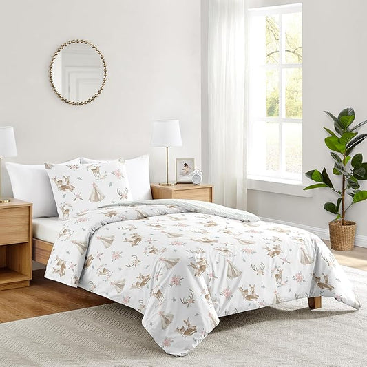Sweet Jojo Designs 2-Piece Twin Comforter Set (Woodland Deer Floral) for Girls, Children, Kids Bedding, Bed in a Bag incl. Blanket & Pillow Sham (Boho, Watercolor, Bohemian, Shabby Chic, Pink & Green)
