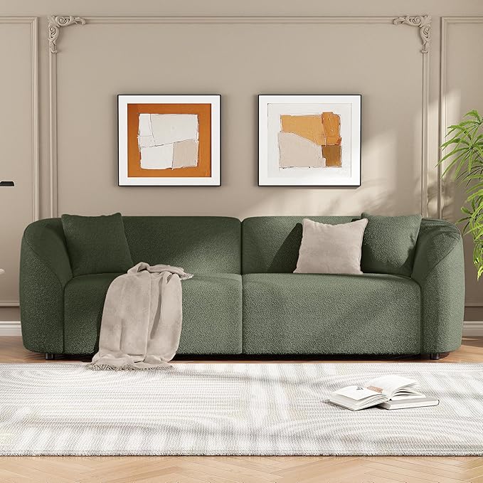 Christopher Knight Home Sabbo 87.50" Boucle Upholstered Couch, Oversized 2 Seater Sofa, Curved Soft Seating Lounge Sofa Chair, Cozy Loveseat with Armrest, Reading Sofa for Living Room Home Rest, Green
