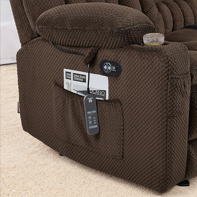 MCombo 57" Reclining Loveseat with Heat and Massage, Zero Gravity Recliner Loveseat Sofa with Dual USB Charging Ports for Living Room, Fabric 6314 (Brown)