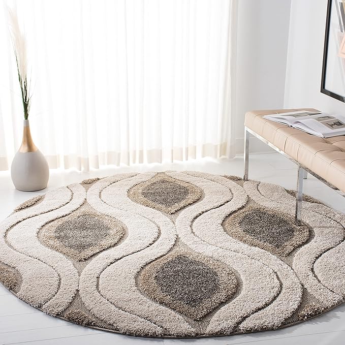 SAFAVIEH Florida Shag Collection Area Rug - 6'7" Square, Black & Red, Modern Ogee Design, Non-Shedding & Easy Care, 1.2-inch Thick Ideal for High Traffic Areas in Living Room, Bedroom (SG461-9040)