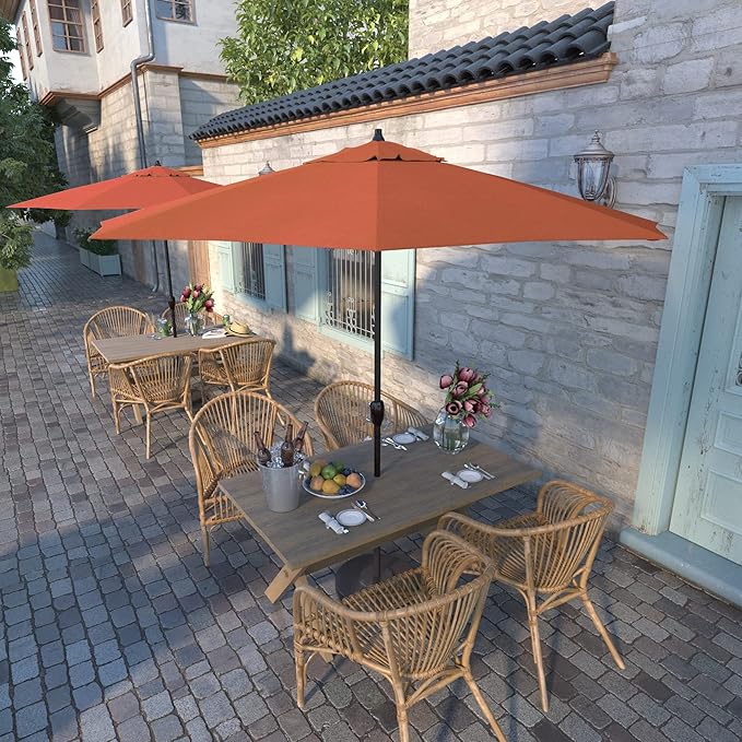 California Umbrella 9' Rd Sunbrella Aluminum Patio Umbrella, Crank Lift, Auto Tilt, Bronze Pole, Melon Fabric