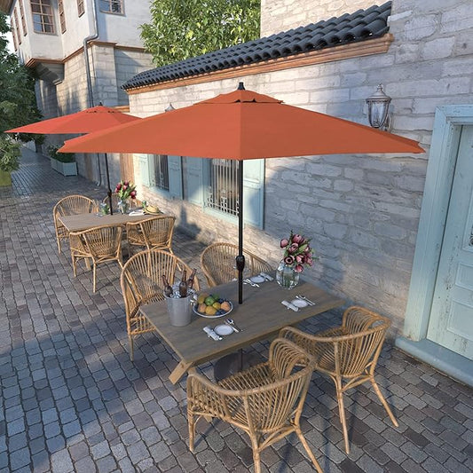 California Umbrella 9' Rd Sunbrella Aluminum Patio Umbrella, Crank Lift, Auto Tilt, Bronze Pole, Melon Fabric