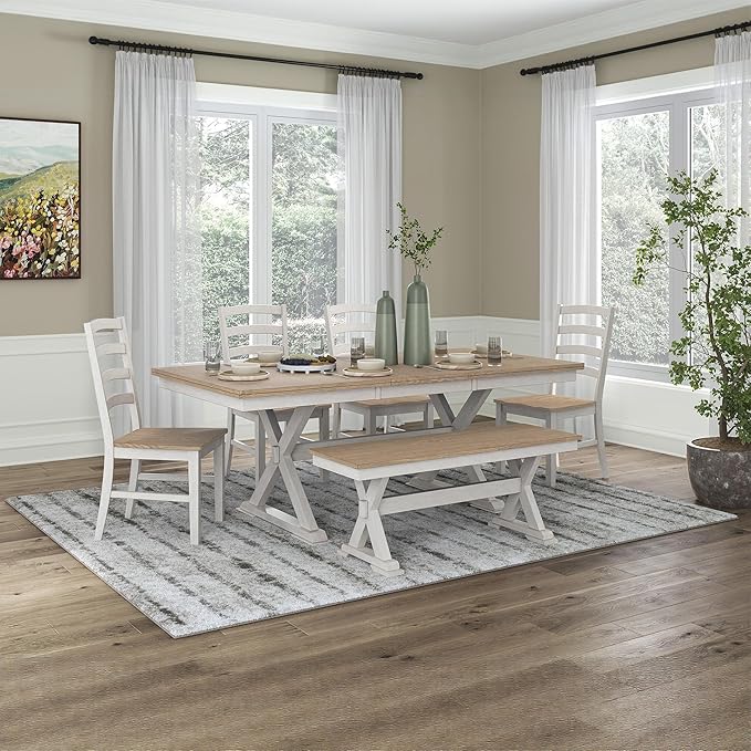 Signature Design by Ashley Westlinport Casual Dining Butterfly Extension Table with Self-Storing Butterfly Leaf, Light Brown & White