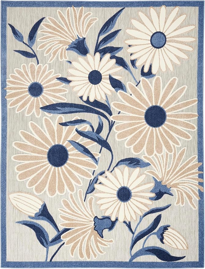 Nourison Home Aloha Blue Grey 7'10" x 10'6" Area Rug - Easy Clean, Non Shedding, Bed Room, Living Room, Dining Room, Kitchen (8' x 11')