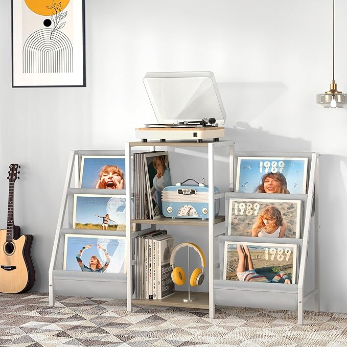 Record Player Stand with Vinyl Storage, Record Player Table with Record Storage 200 Albums, Turntable Stand with Record Holder Vinyl Display Shelf, Record Cabinet Media Stereo