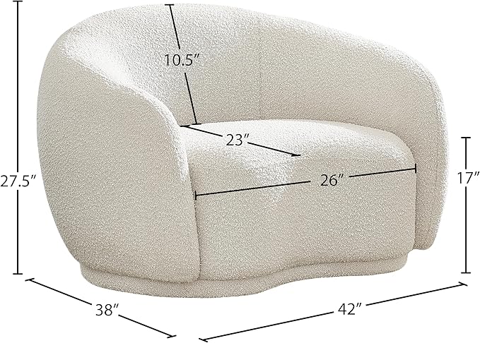 Meridian Furniture 693Cream-C Hyde Collection Modern | Contemporary Boucle Fabric Upholstered Accent Chair with Rounded Back, Cream, 42" W x 38" D x 27.5" H