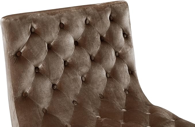 Iconic Home Moriah Accent Chair Sleek Elegant Tufted Velvet Upholstery Plush Cushion Brass Finished Polished Metal Frame, Contemporary Modern, Taupe