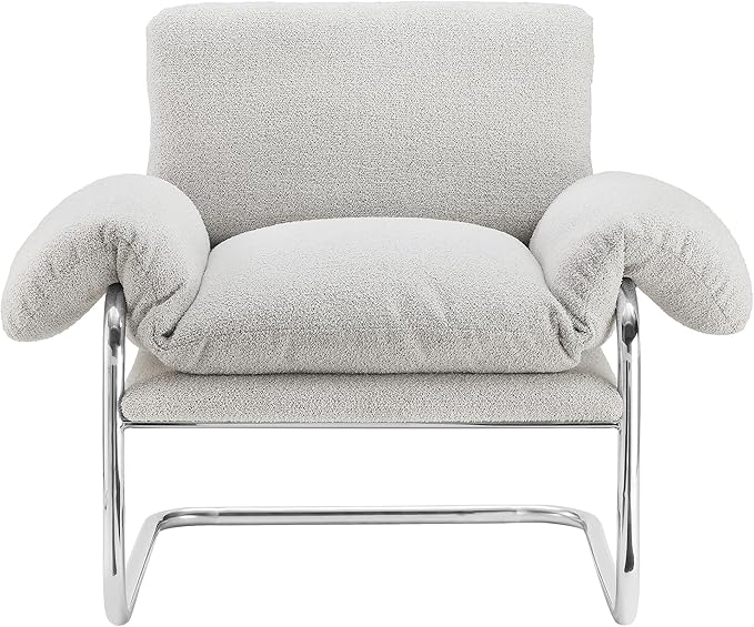 Modway Ansel Boucle Accent Chair in Newsprint - Fabric Lounge Chair for Living Room, Bedroom - Upholstered Corner Reading Chair with Arms and Removable Cushions