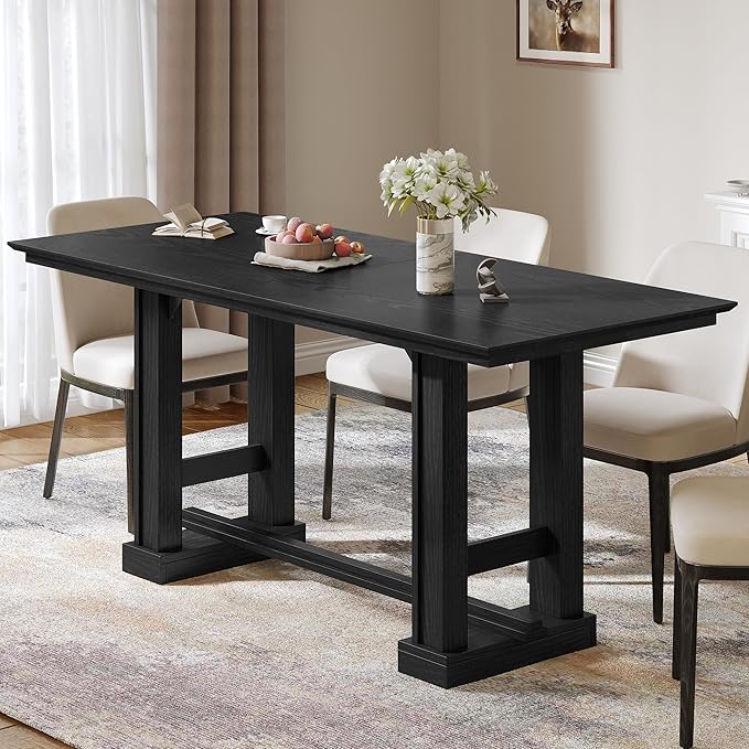 YITAHOME 70" Dining Table for 6–10 People, Farmhouse Rectangular Kitchen Table with Thick Base for Dining Room, Living Room, and Kitchen, Black