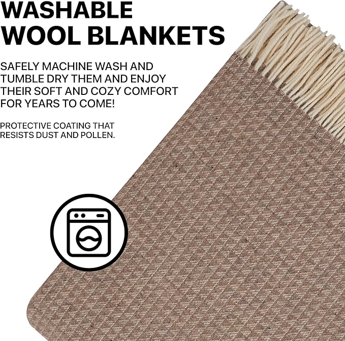 | Cashmere Blend Blanket | 10% Cashmere, 90% Superfine Wool | Ultra-Soft, Warm & Breathable Throw with Fringes | Elegant Bed or Sofa Layer 55"x79" (140 x 200 cm)