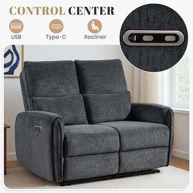 53.5" Zero Wall Hugger Power Reclining Loveseat Sofa with USB & Type-C Ports, Electric Recliner Loveseat with Lumbar Pillows, Small Space Wall Hugger Reclining Couch for Living Room & RV (Dark Grey)