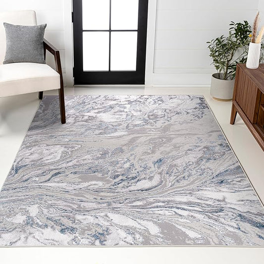JONATHAN Y Swirl Marbled Gray/Blue Indoor Area Rug 8X10 ft, Abstract for Living Room, Bedroom, Kitchen, Office, Easy-Cleaning, High Traffic, Pet-Friendly, Non-Shedding SOR203B-8