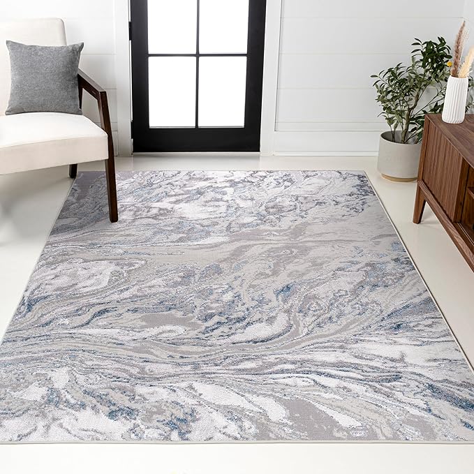 JONATHAN Y Swirl Marbled Gray/Blue Indoor Area Rug 3X5 ft, Abstract for Living Room, Bedroom, Kitchen, Office, Easy-Cleaning, High Traffic, Pet-Friendly, Non-Shedding SOR203B-3