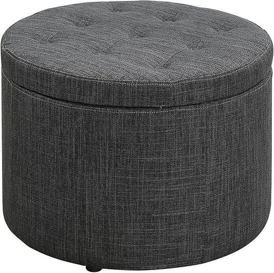 Convenience Concepts Designs4Comfort Round Shoe Ottoman, Gray Fabric