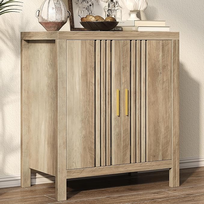 Sideboard Buffet Cabinet with Storage, Farmhouse Storage Cabinet Kitchen Buffet Cabinets, Wood Coffee Bar Sideboard for Kitchen, Entryway, Living Room, Natural Oak
