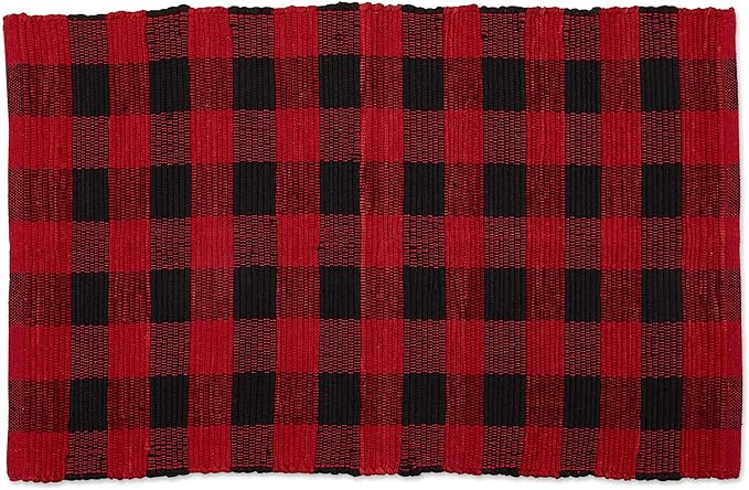 DII Buffalo Check Rug Collection, Hand Dyed Reversible Chindi Rug, 26x40, Red/Black