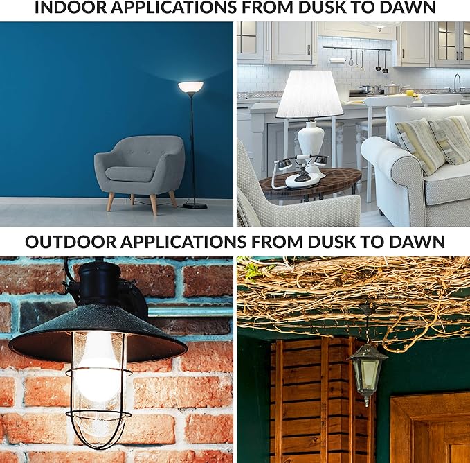 Simba Lighting LED Outdoor Light Bulbs with Photocell Sensor Dusk to Dawn Smart Auto On and Off (2 Pack) A19 6W 40W Replacement for Porch, Night Light, Garage Door, E26 Medium Base, 5000K Daylight