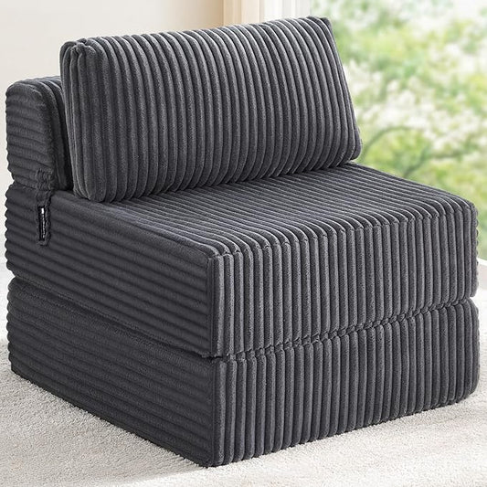4-in-1 Folding Sofa Bed Convertible Chair Couch Foldable Chaise Lounger & Mattress Pocket Coils+Foam Fill, Portable No Assembly Boneless Sofa Floor Futon for Living Room/Bedroom, Gray Single