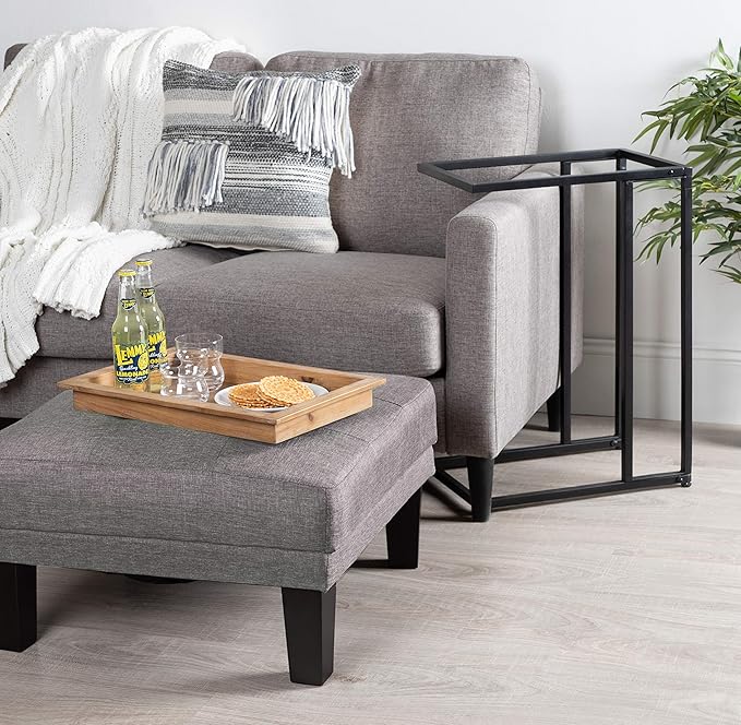 Kate and Laurel Lockridge Industrial Modern Farmhouse Wood and Metal Sofa Foldable Side C-Table, Light Rustic Brown and Black
