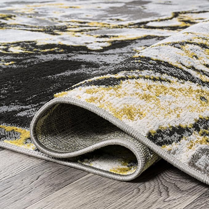 JONATHAN Y Swirl Marbled Black/Yellow Runner Rug 2X8 ft, Abstract for Living Room, Bedroom, Kitchen, Office, Easy-Cleaning, High Traffic, Pet-Friendly, Non-Shedding SOR203D-28