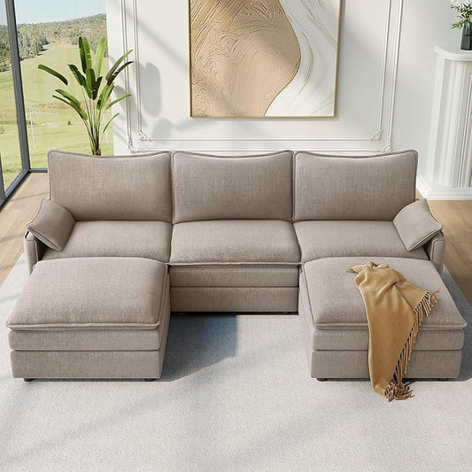 Vesgantti 108" U Shaped Sectional Couch, Comfy Cloud Modular Sectional Sofa with 2 Ottoman Deep Seat Chenille Modern Cloud Sofa, Modular Sofas for Living Room, Bedroom and Apartment, Light Brown | Sink-in Comfort, Height Adjustable, Easy Rearrangement,...