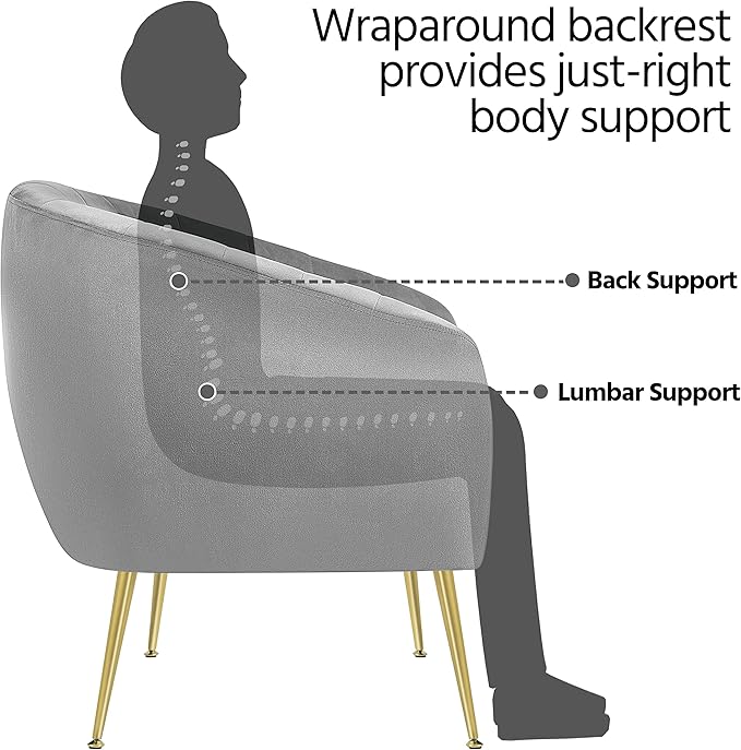 Yaheetech Accent Chair, Modern Barrel Vanity Chair with Gold Metal Legs, Tufted Accent Armchair for Living Room/Bedroom/Office/Makeup Room Gray, Set of 2