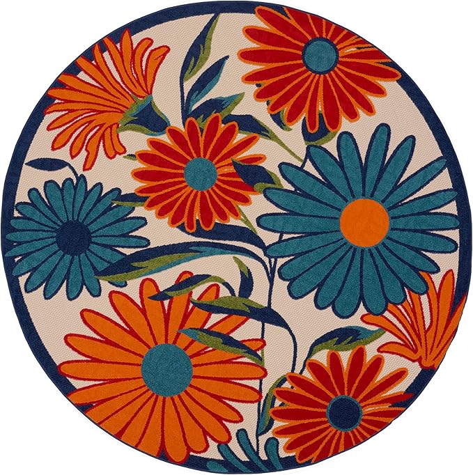 Nourison Home Aloha Multicolor 10' x Round Area Rug - Easy Clean, Non Shedding, Bed Room, Living Room, Dining Room, Kitchen (10' x Round)