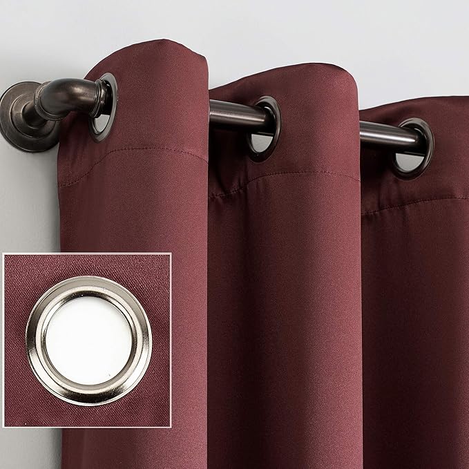 Sun Zero Nordic 2-pack Theater Grade Extreme 100% Blackout Grommet Curtain Panel Pair, 52" x 96", Wine