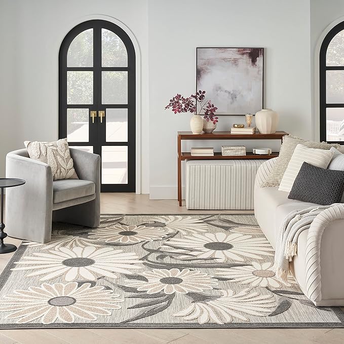 Nourison Home Aloha Beige 3'6" x 5'6" Area Rug - Easy Clean, Non Shedding, Bed Room, Living Room, Dining Room, Kitchen (4' x 6')