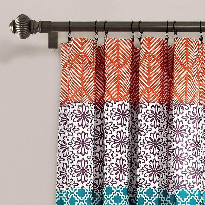 Lush Decor Bohemian Stripe Window Curtain Panels, Pair 52" W x 84" L Fuchsia & Orange - Light Filtering Curtains for Bedroom - Boho Curtains - Maximalist Decor
