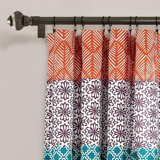Lush Decor Bohemian Stripe Window Curtain Panels, 52" W x 95" L Fuchsia & Orange - Light Filtering Curtains for Bedroom - Boho Curtains - Maximalist Decor (Pack of 8)