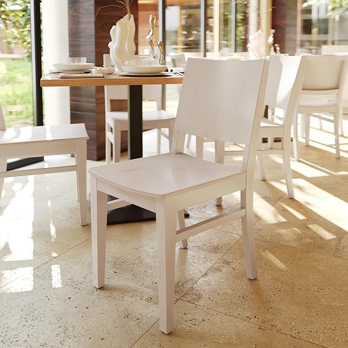 Flash Furniture Naples Commercial Solid Wood Dining Chair, Curved Backrest, Sturdy Mortise and Tenon Construction, Set of 2, Antique White