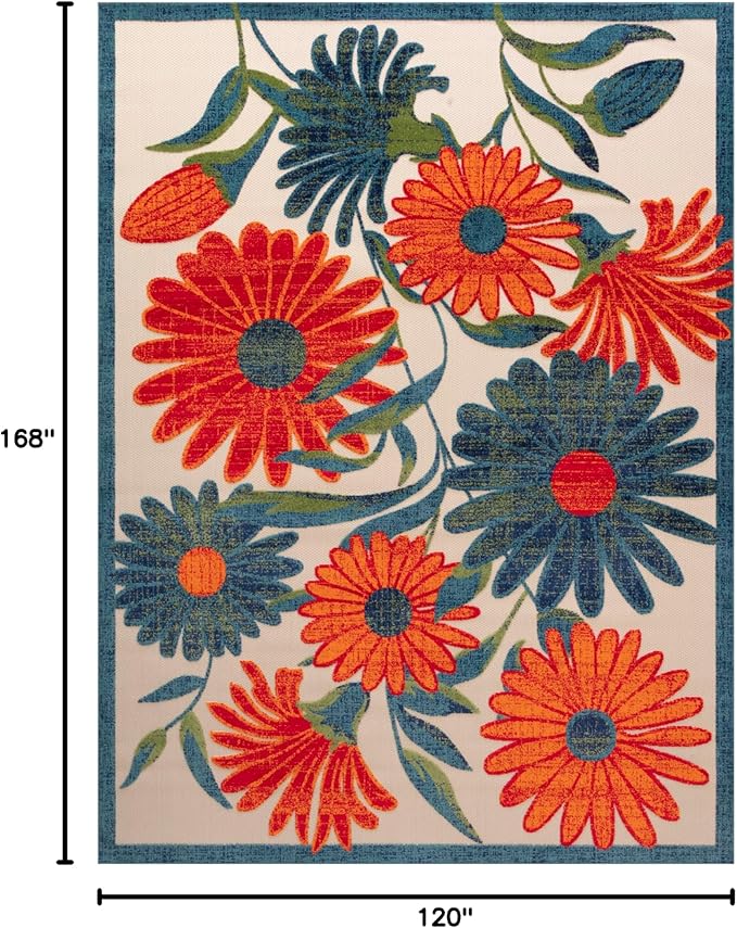 Nourison Home Aloha Ivory Multicolor 10' x 14' Area Rug - Easy Clean, Non Shedding, Bed Room, Living Room, Dining Room, Kitchen (10' x 14')