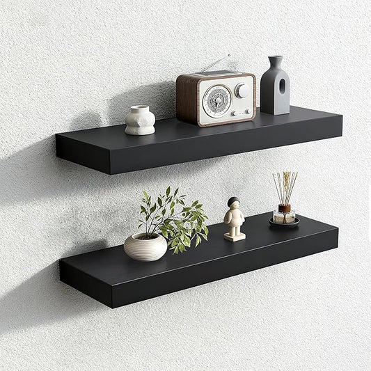 Floating Shelves for Wall,Over The Toilet Storage Cabinet-Set of 2 Black 24 Inch.Wall Shelves for Bathroom,Bedroom,Living Room,Kitchen-Modern Helf Display Organizer&Decor(Black,2pcs)