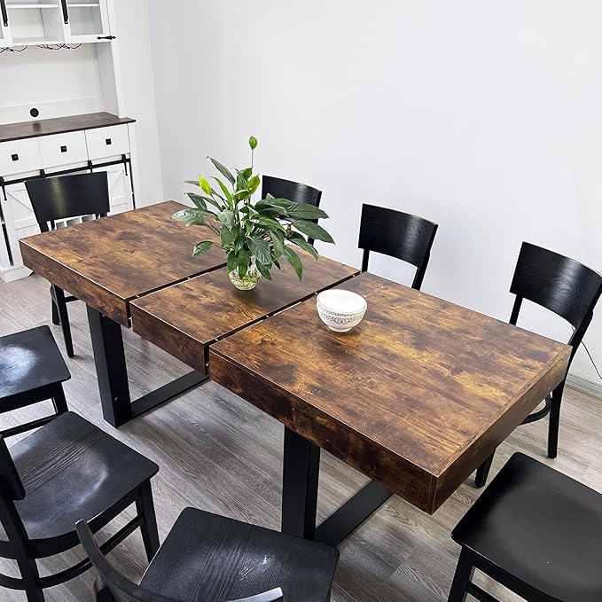 KEIKI 62.99'' to 78.7'' Extendable Dining Table, Modern Farmhouse Expandable Kitchen Table for 6-10 People, Large Wooden Conference Table