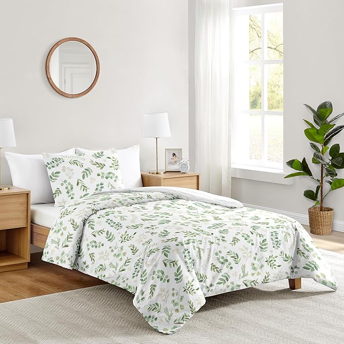 Sweet Jojo Designs 2-Piece Twin Comforter Set (Green Floral Leaf) for Girls/Boys, Teen, Kids Bedding, Bed in a Bag incl. Blanket & Pillow Sham (Boho, Watercolor Botanical, Woodland, Tropical, Garden)