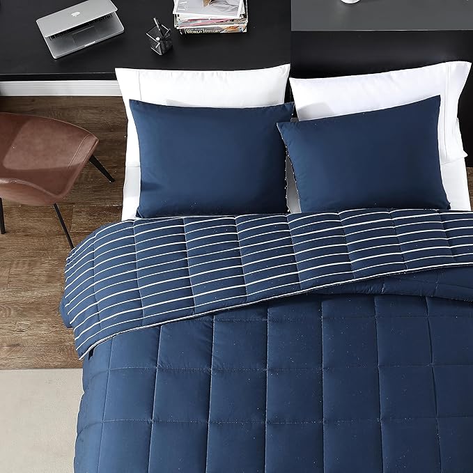 Nautica - Twin Comforter Set, Peached Microfiber Bedding with Matching Sham, Lightweight for Year Round Use, Dorm Essentials, Oeko-Tex Certified (Longdale Solid Navy)