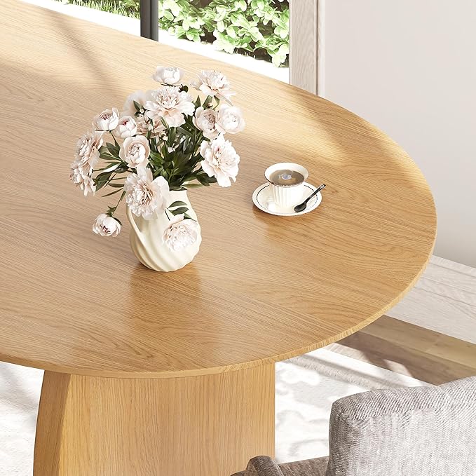 Casaphoria 79" Large Dining Table for 8, Wood Oval Living Room Table, Modern Farmhouse Kitchen Table with Scratch-Resistant Top & Wood Pedestal, Easy Assembly and Clean, Oak