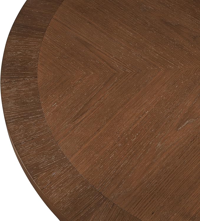 Meridian Furniture 728Brown-T Belinda Collection Mid-Century Modern Dining Table, Solid Wood Base, Brown Finish Oak Wood Veneer MDF Top, Round Top, Fluted Base, 48" W x 48" D x 31" H, Brown