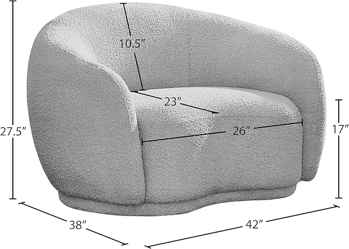 Meridian Furniture 693Grey-C Hyde Collection Modern | Contemporary Boucle Fabric Upholstered Accent Chair with Rounded Back, Grey, 42" W x 38" D x 27.5" H