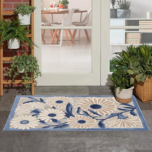 Nourison Home Aloha Blue Grey 2'8" x 4' Area Rug - Easy Clean, Non Shedding, Bed Room, Living Room, Dining Room, Kitchen (3' x 4')