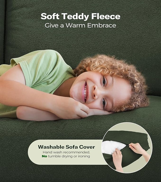 Welzona Loveseat, 51" Small Couch, Comfy Teddy Love Seat for Living Room, Tool-Free Setup Loveseat Sofa for Small Spaces, All-Wood Small Sofa Couch for Bedroom, No Pillow Included, Green