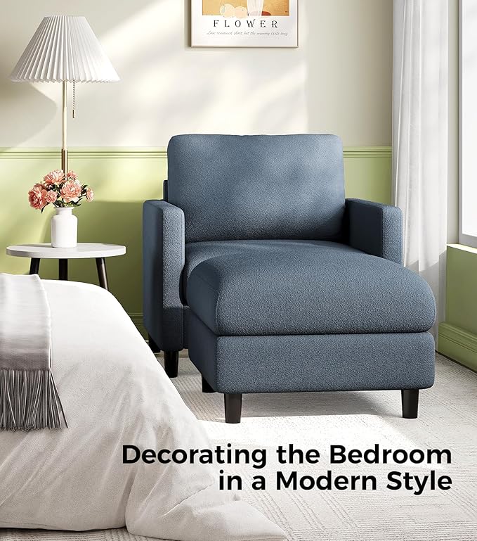 Welzona Sofa Accent Chair with Ottoman, 33" Reading Chair and Ottoman Set for Bedroom, Tool-Free Setup Living Room Accent Chairs, Comfy Arm Chairs Living Room, All-Wood Reading Nook, Blue Grey