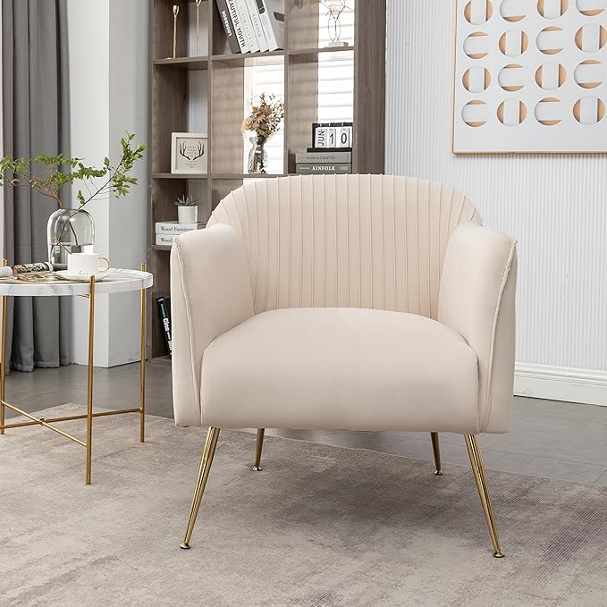 Contemporary Velvet Accent Chairs for Living Room, Bedroom and Entryway, Modern Armchair with Sleek Metal Legs, Elegant Seating Solution for Small Spaces, Tan